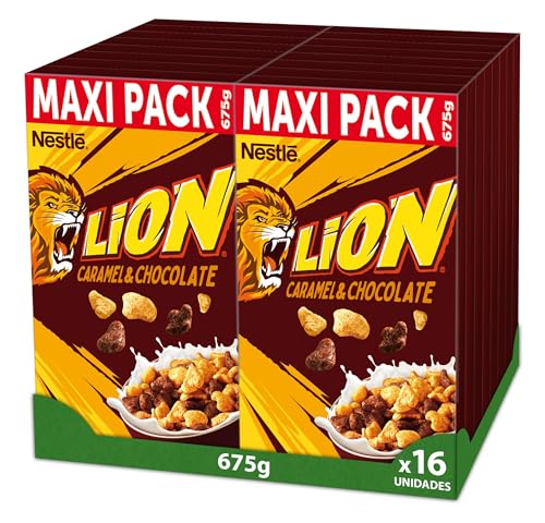 Nestlé Lion Cereales Integrales Chocolate y Caramelo. 16 estuches de 675g