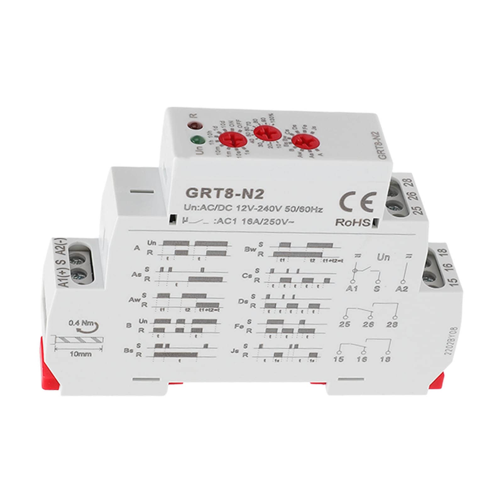 Relé temporizador multifuncional con retardo ajustable de 0,1 s a 10 días, indicador LED, carcasa de ABS ignífuga, montaje en riel DIN para sistemas de control industrial,
