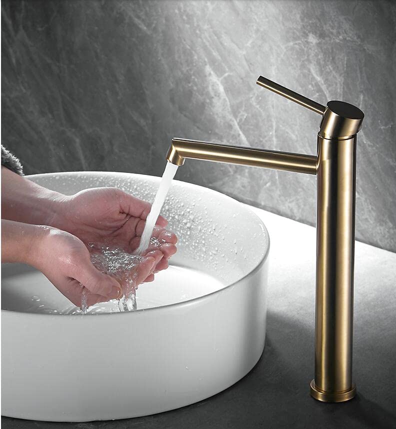 Mitigeur de salle de bains or brossé haut de gamme en acier inoxydable robinet évier lavabo