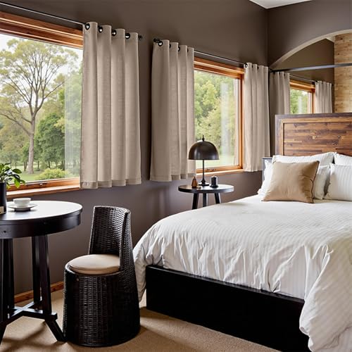 Image of jinchan Linen Curtains 63 Inch Light Filtering Grommet 2 Panels Taupe