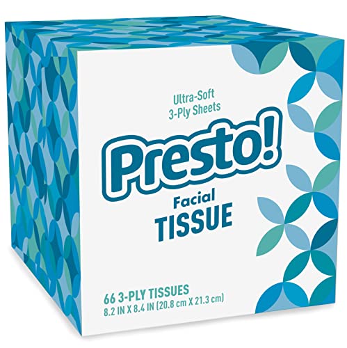 Amazon Brand - Presto! Ultra-Soft 3-Ply Premium Facial Tissues, 66 Tissues Per Box, 18 Cube Boxes (1188 Tissues Total) #TOP4