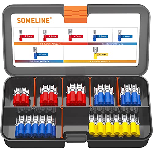 Connecteurs électriques, connecteurs de bêche 0,5-6,0 mm² (22-10 AWG), bornes isolées femelles de 2,8 mm/4,8 mm/6,3 mm, connecteurs à sertir en cuivre étamé, bornes de déconnexion SOMELINE 7 tailles Cover