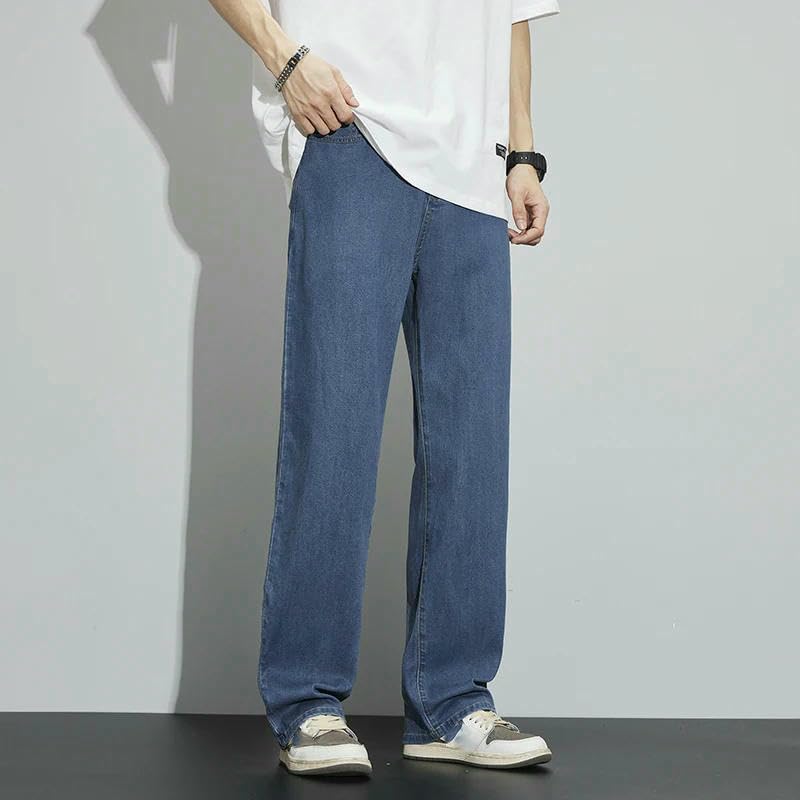 Summer Thin Men's Straight Jeans Lyocell Soft Loose Trousers Classic Denim Casual Pants Male4
