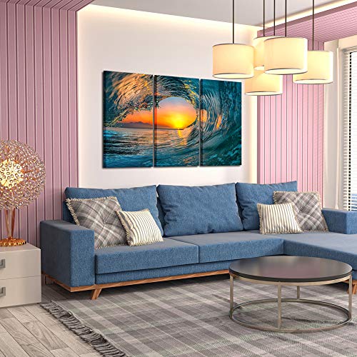 Kreative Arts Large 3 Pieces Canvas Prints Wall Art Sunset Sea Water Ocean Wave Pictures Paintings Modern Stretched And Framed Seascape Giclee Artwork Ready To Hang For Living Room Home Decorations #TOP2