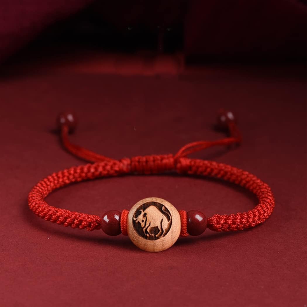 Pulsera Feng Shui, Riqueza, Piedra Cinabrio, Encanto Animal del Zodíaco Chino, Pulsera de Cristal de Chakra de Hilo Rojo, Amuleto de Buena Suerte