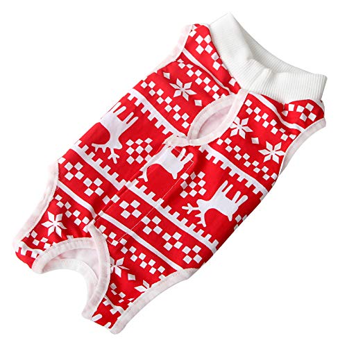 Cat Professional Recovery Suit for Abdominal Wounds or Skin Diseases, E-Collar Alternative for Cats and Dogs, After Surgery Wear, Pajama Suit (L, Christmas Red)