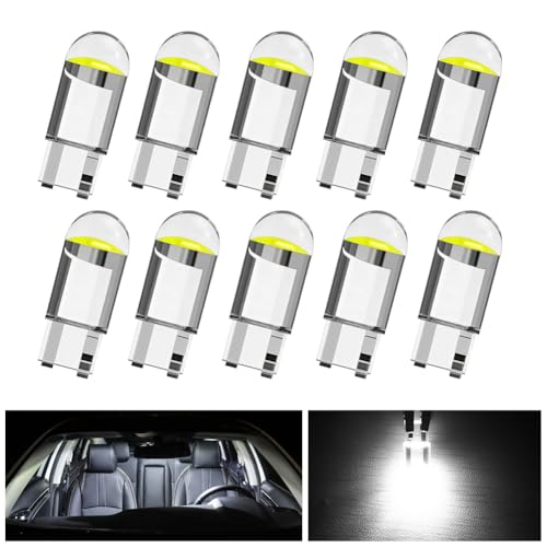 BIHEE Standlicht Lampe 10 Stück T10 Lampe W5W 12V 5W 6000K Diamond Weißlicht Glassockellampe für Innenbeleuchtung Parklicht Kennzeichenbeleuchtung Türbeleuchtung Kofferraumbeleuchtung Leselicht