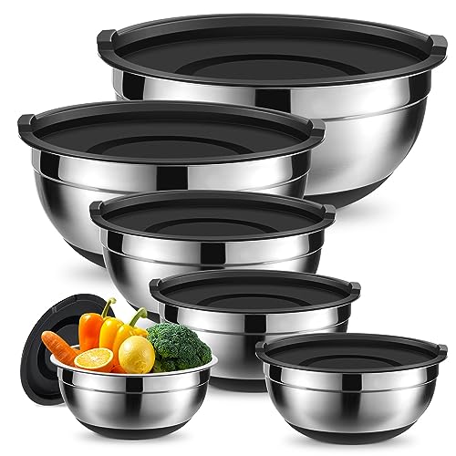 Reviews de Tazones - los más vendidos. 50 Tazones para Mezclar con Tapas Herméticas, YOMYM Juego de 6 Tazones de Mezcl de Acero Inoxidable para Cocina, parte Inferior de Silicona Antideslizante, para Mezclar, Cocinar,...