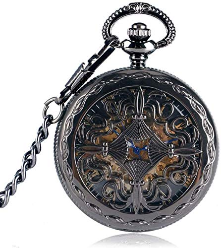Trendy Gothic Grilles Blumenetui Steampunk Skeleton Automatische mechanische Geschenk-Taschenuhr Kette Taschenuhr Geschenke für die Familie