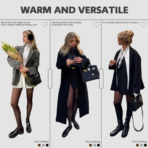 Image of X-CHENG Fleece Lined Tights Sheer Women - Fake Translucent Warm Pantyhose Leggings Sheer Thick Tights for Winter