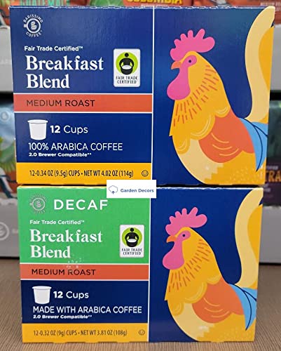 Barissimo Coffee Breakfast Blend & DECAF Breakfast Blend Medium Roast 12 Cups 3.81oz 108g (Two Boxes)