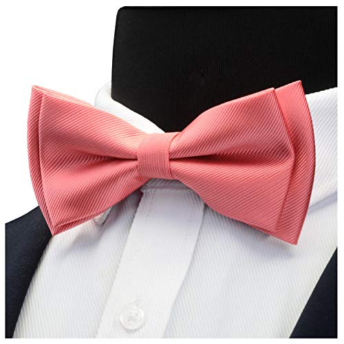 Image of GUSLESON Mens Solid Color Two Layer Pre-tied Bow Tie and Pocket Square Cufflink Set with Gift Box