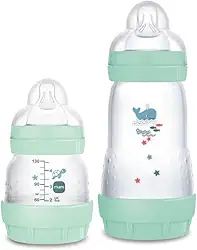 MAM Baby Kit 2 Mamadeiras Easy Start Starter Set Anticólica e Menos Bolhas de Ar, para Crianças 0+ Meses Autoesterilizável e com Bico de Silicone Skinsoft, Verde