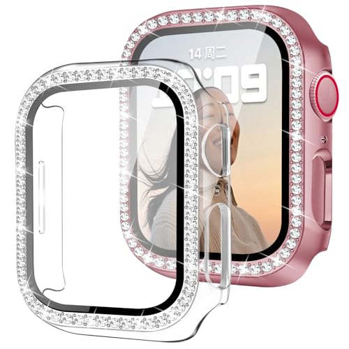 Coque Apple Watch 10 46mm JR.DM : Lot de 2 Protections Strass Transparent et Rose