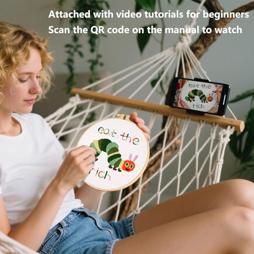 Image of Hungry Caterpillar Embroidery Kits for Beginners Adults, Cute Embroidery Starter Kits, Counted Cross Stitch Kits for Beginners DIY Craft Kits for Adults Women, Embroidery Hoop, Thread & Video Tutorial