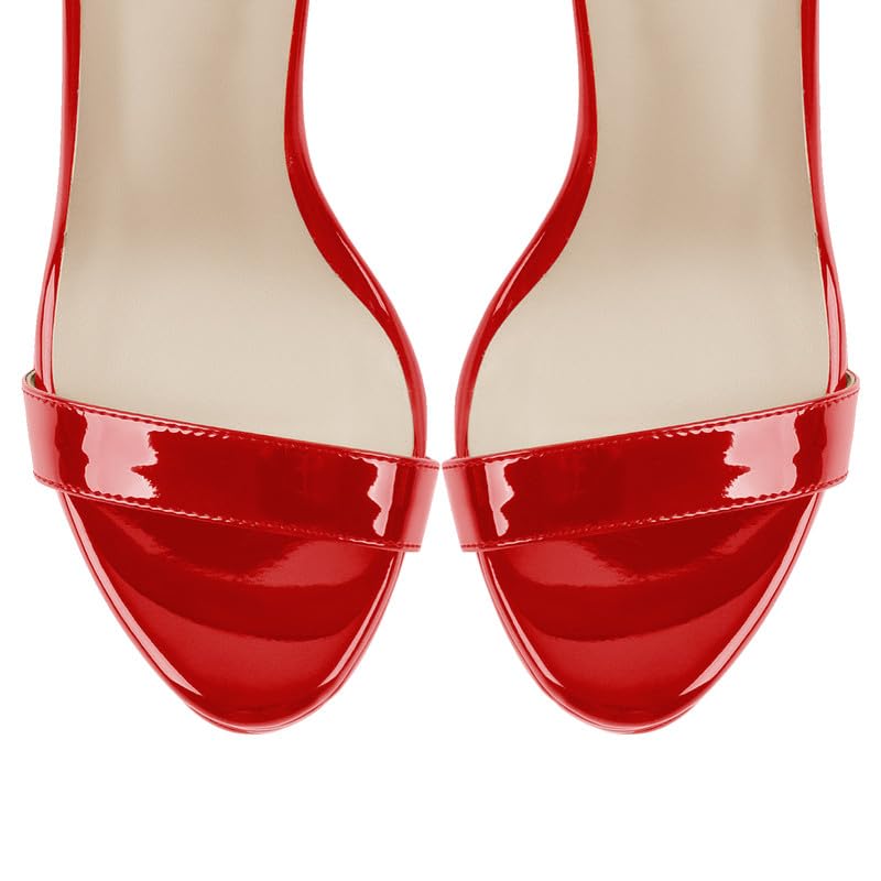 onlymakerheels Platform Stiletto High Heels for Women, Round Open Toe Ankle Strap Sexy Heeled Sandals for Wedding Party Dress: 5 Red