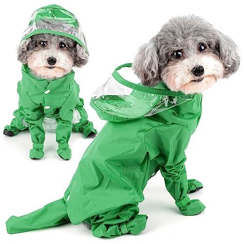 Zunea Waterproof Dog Raincoat with Legs for Small Dogs Puppy Hooded Rain Poncho Jumpsuit with Rain Boots Four-legged Slicker Rainwear with Hood Pet Rain Coat Rain Jacket Rain Gear Green M - Image 2