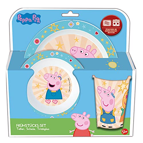 Peppa Pig Ensemble de 3 pièces avec assiette, bol et gobelet pour enfant en plastique Passe au lave-vaisselle et au micro-ondes