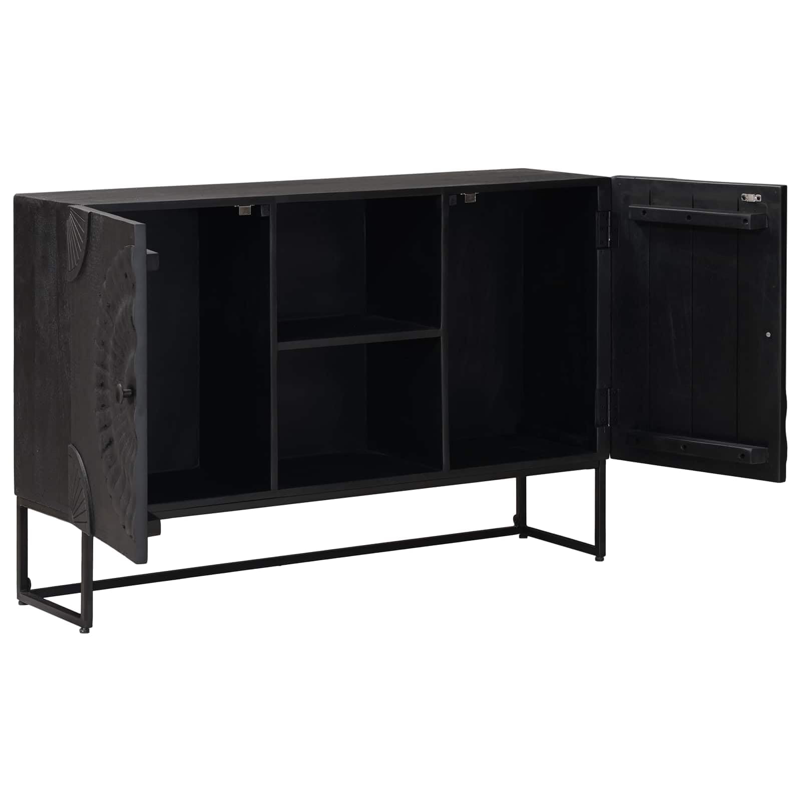 Kredenza czarny 105 x 30 x 68 cm | lite drewno mango, 2 drzwi, elegancki design, do salonu, jadalni, przedpokoju