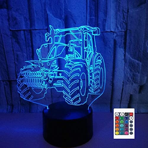 SUPERRUIDALONG Télécommande 3D tracteur 16 couleurs - Illusion de veilleuse en acrylique LED Lampe de chevet pour chambre d'enfant Décoration de bureau d'anniversaire ou de Noël