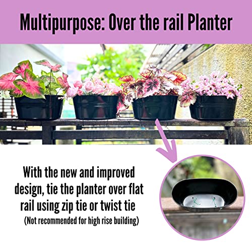 LaLaGreen Plantador de trilho externo – Pacote com 4, 28 cm preto metal ferro pendurado vasos de flo