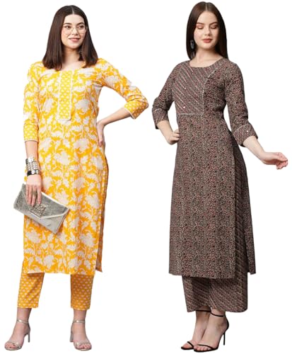 Image of ANNI DESIGNER Cotton Blend Women Kurta With Pant Pack Of 2