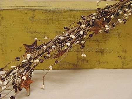 TII Collection Burgundy & Ivory Pip Berries Garland with Small Rusted Stars