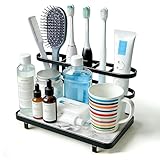 Electric Toothbrush Holders for Bathrooms, Bathroom Counter Organizer with Quick Dry Diatomaceous Earth Mat, 5 Slots Toothbrush and Toothpaste Holder Black, for Bathroom Sink Organizer Countertop