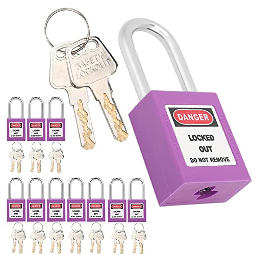 10 Pack Lockout Tagout Padlocks, 38mm Loto Safety Locks with 20 Keys, Nylon Steel Shackle Isolation Padlocks for Industrial Electrical Mechanical Energy Lockout Procedures (Purple)