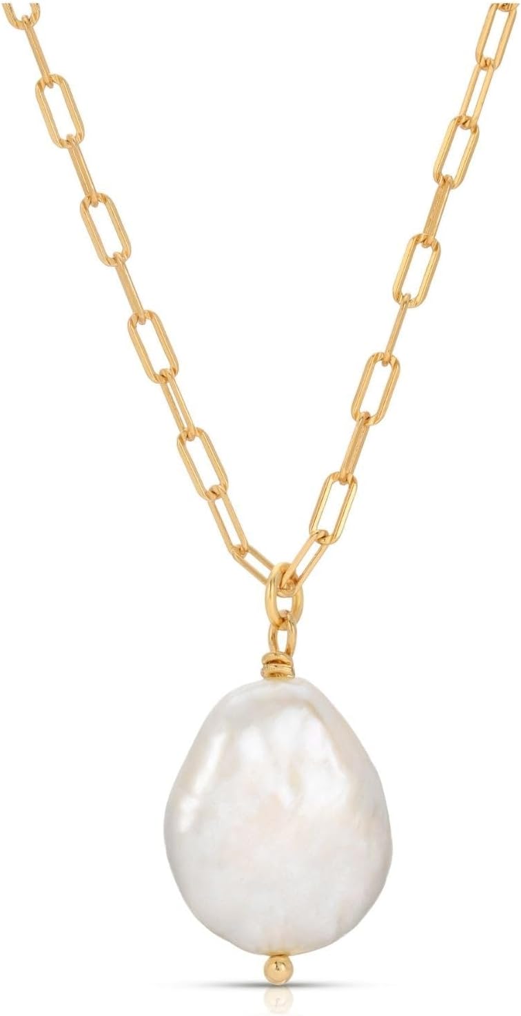 Baroque Pearl Necklace, 925K Sterling Silver Chain Natural Freshwater Cultured Pearl Pendant Necklace/Paperclip, Box, Rope