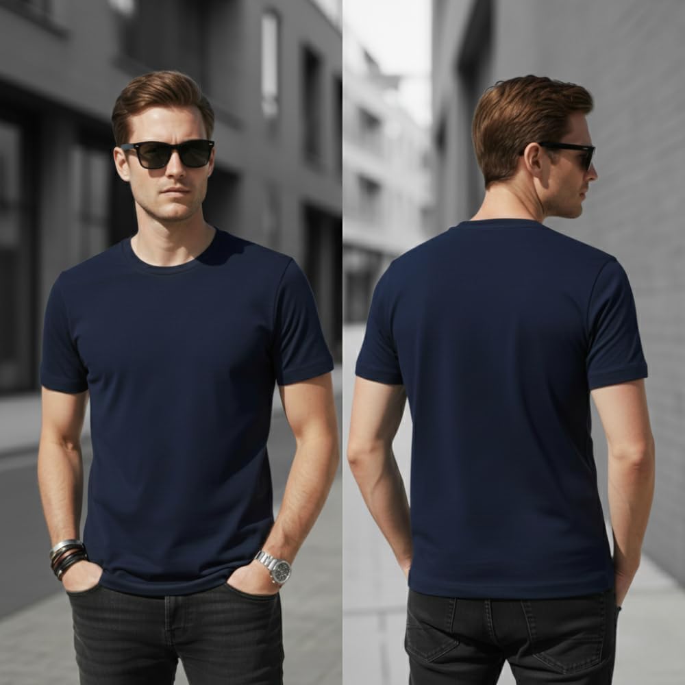 Men’s T-Shirt 100% Cotton Premium Crew Neck, Short Sleeve, Regular Fit, Solid Casual Tee - Image 6