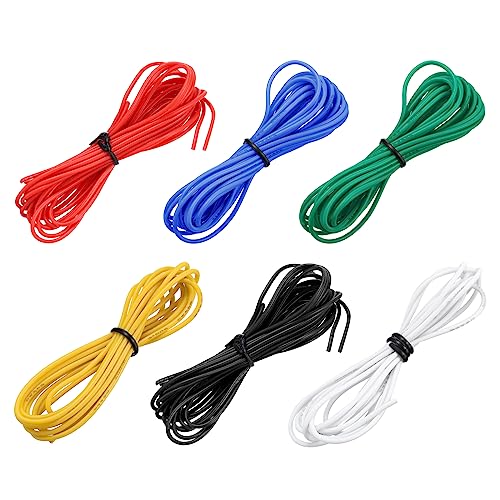 sourcing map Cable de Silicona Calibre 24, 6 Cables Eléctrico 24 AWG, Alambre Trenzado de Cobre Estañado Flexible, Cable Conexión Alta Temperatura, 6 Color 1,5 m para Modelo de Auto