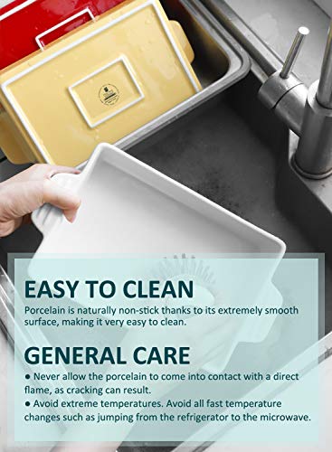 Teocera Porcelain Baking Dish, Casserole Dish, Rectangular Bakeware Set, Lasagna Pans For Cooking, Kitchen, Dinner Parties, Double Handle, Set Of 3, White #TOP3