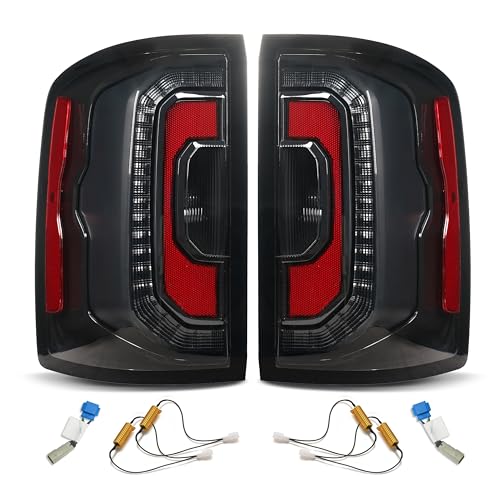 Chee Lyee 1 pair Upgrade Black LED Tail Lights Compatible with 2014-2018 GMC Sierra 1500 Smoked LED Taillight Assembly Replacement for OEM 23424737 23424738 84288724 84288725 84365930 84365931
