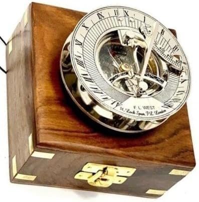 Victorian Sundial Compass Silver Nautical Retro Steampunk Hardwood Box Marine Gift for Item