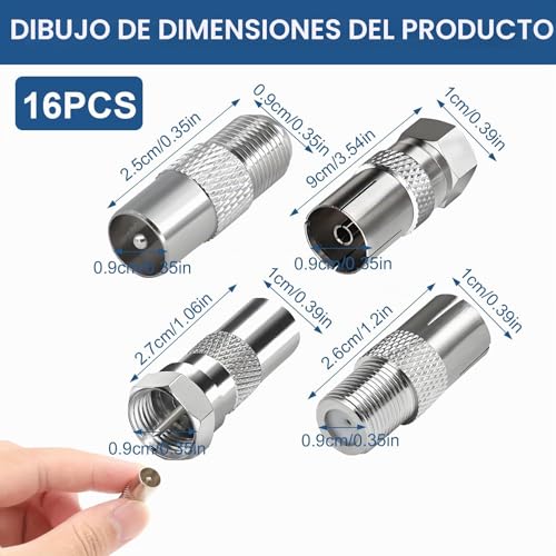 Miniatura 2 de Sariputa Juego De 16 Conectores F Tipo Tv Para Antenas Coaxiales, Juego De Conectores De Cable Coaxial, Adaptadores De Antena, Conector Macho A Conector Coaxial De Tv Hembra, Kit De Cables F Para
