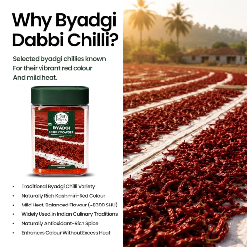Image of Fresh Roots Naturals Byadgi Red Chilli Powder 250g | 8300 SHU | Lab Tested | single origin Byadgi Dabbi Karnataka | deep red | NABL tested | aflatoxin not detected | mild heat | no sudan dye | lal mirch