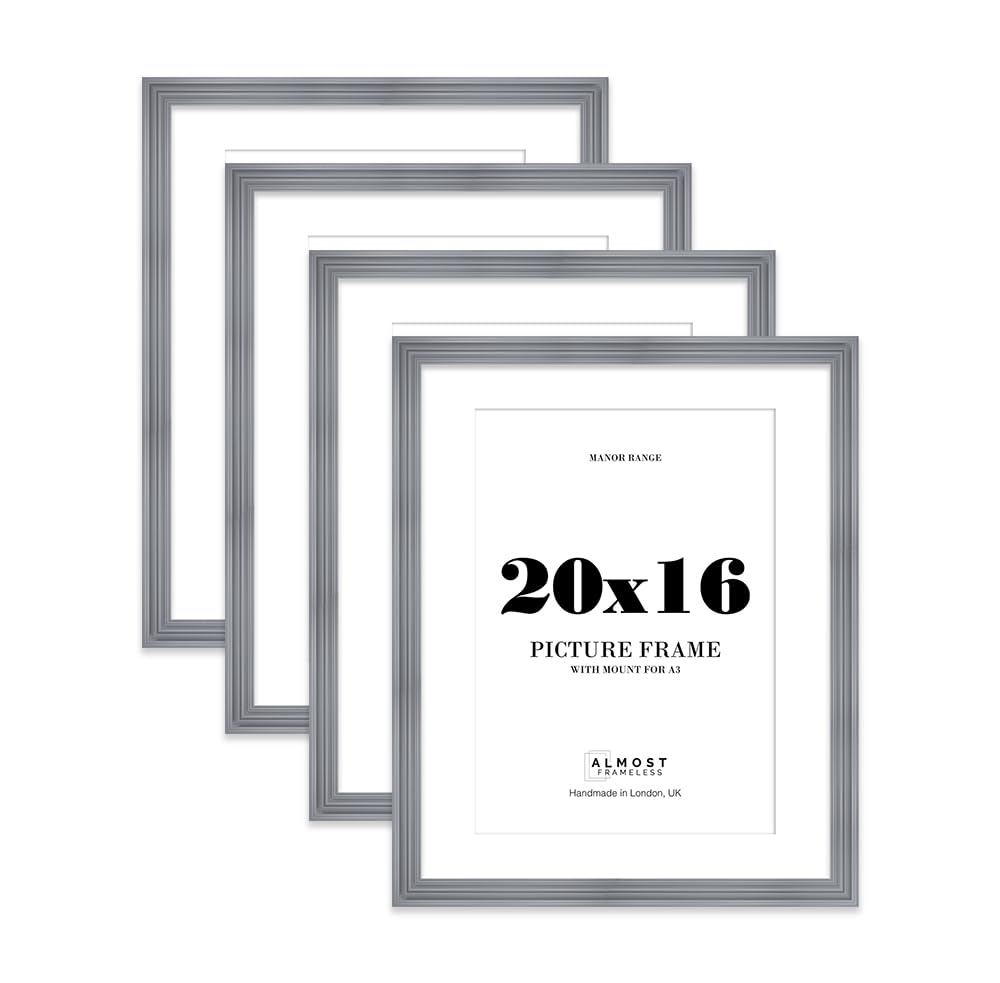 20x16" Grey Picture Frame - 20x16" Frame with A3" Mount for 20x16"/A3" Pictures Art Deco Style Antique-Inspired Home Accessories, 4 Pack — image 1