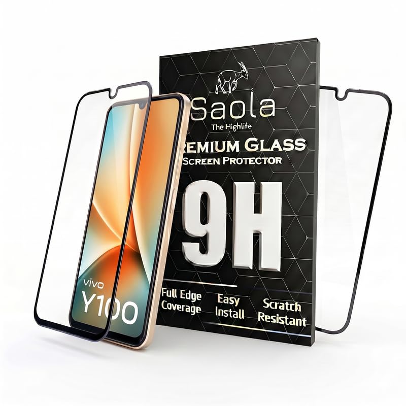 Image of Saola HD+ Oleophobic Tempered Glass Screen Protector For Vivo Y100 (Pack Of 2) with Free Installation Kit. Full screen Coverage - 6.38 inch