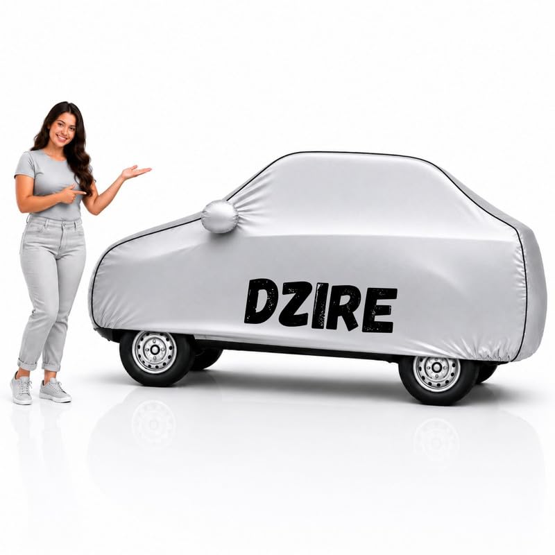 Image of Long-Life 100% Waterproof Dzire Car Body Cover for Dust & Rain, Compatible with All Models of Dzire Car Cover, Comes with Bird Droppings, Scratch, UV and Paint Protection - Silver