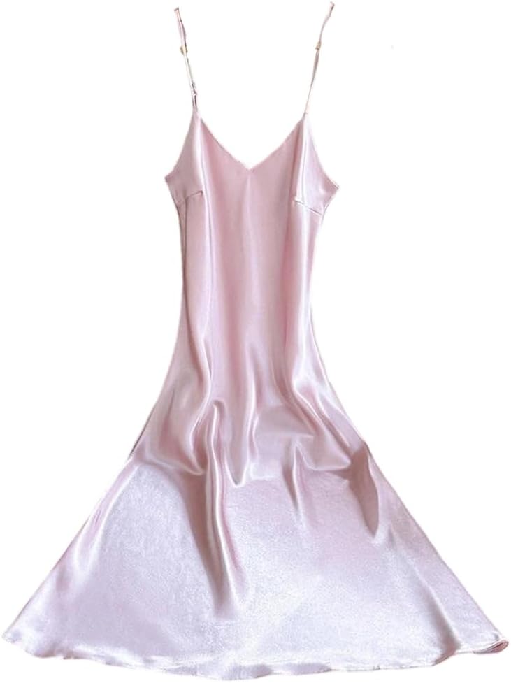 Womens Satin Long Nightgown Spaghetti Strap Loose Fit Sleep Dress Lounge Wear