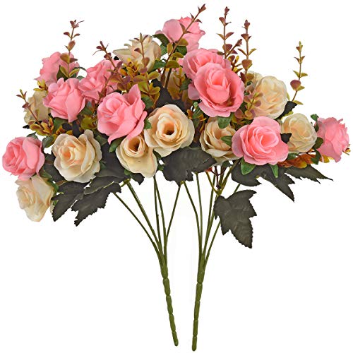 Moomass Rosas Artificiales, 12 Rosas Flores, 2 Paquetes de Rosas Artificiales. Plantas de Flores realistas para decoración de hogar, jardín, Fiesta, Hotel, Oficina (5 Colores en Total)