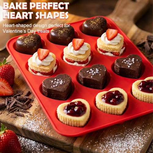 Image of HKNMTT 2Pcs Silicone Heart Molds for Chocolate Muffin 12-Cavity Nonstick