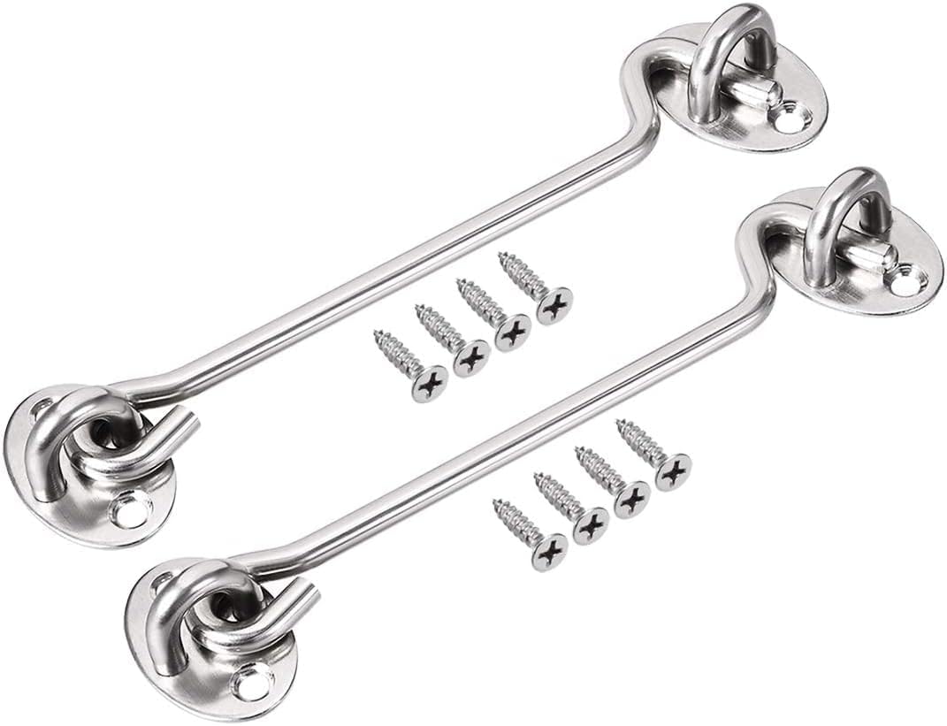 Lock Hooks and Eye LatchHook and Eye Latch Gate Bolt Gate Hook Lock,6" Cabin Hook Latch Gate Door Swivel Window Hook with Mounting Screws 2pcs