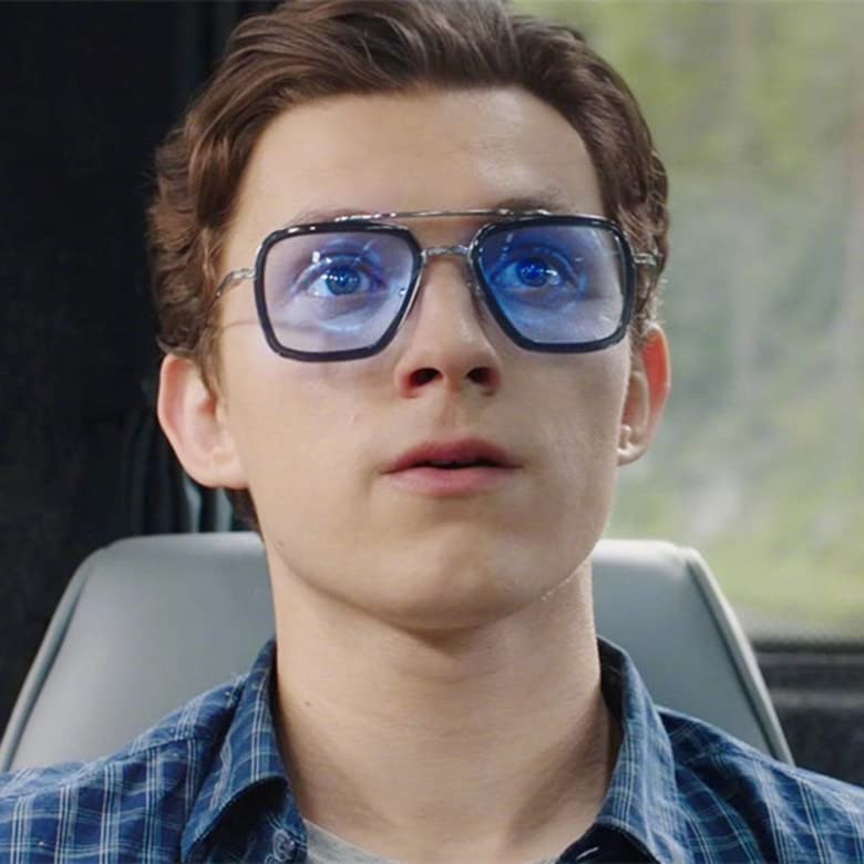 Image of Kursan Polarized Tony Stark Sunglasses for Men Women Vintage Square Metal Frame Iron Man and Spider-Man Eyeglasses