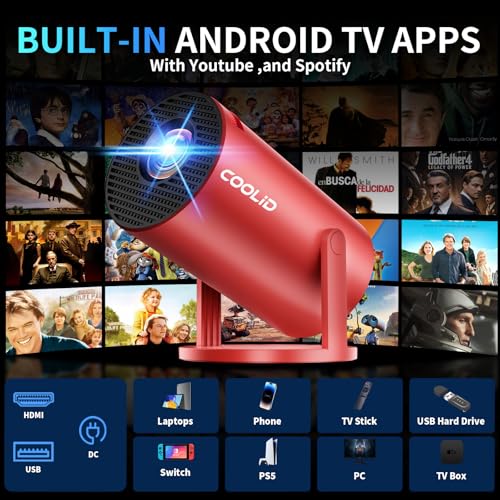 Image of [Built-in Apps & 2026 Upgraded] Mini Projector Support 4K 1080P Auto Keystone 180 Rotatable with WiFi 6 and Bluetooth 5.4, Projector Portable Compatibile with HDMI /TV Stick /Memory Stick /Laptop-Red