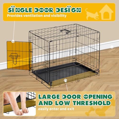 Image of Dog Crate, Small 24 Inch Single Door Portable Puppy Dog Cage, Metal Wire Pet Kennel with Secure Lock, Leak-Proof Pan Tray, Foldable Design for Small Dogs Indoor Training and Outdoor Travel
