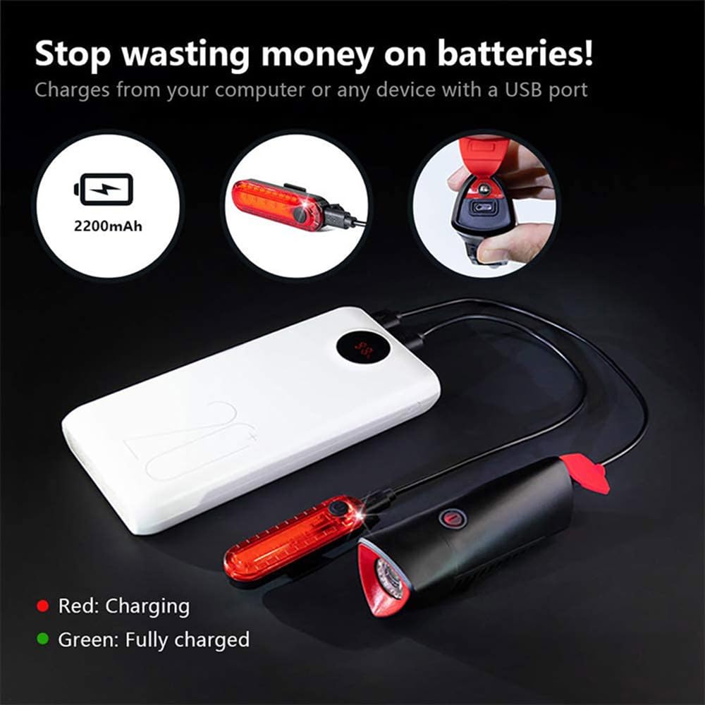 Lampe de vélo Rechargeable USB, Lampe de Nuit avec feu arrière, Ensemble phares pour VTT et Accessoires de vélo