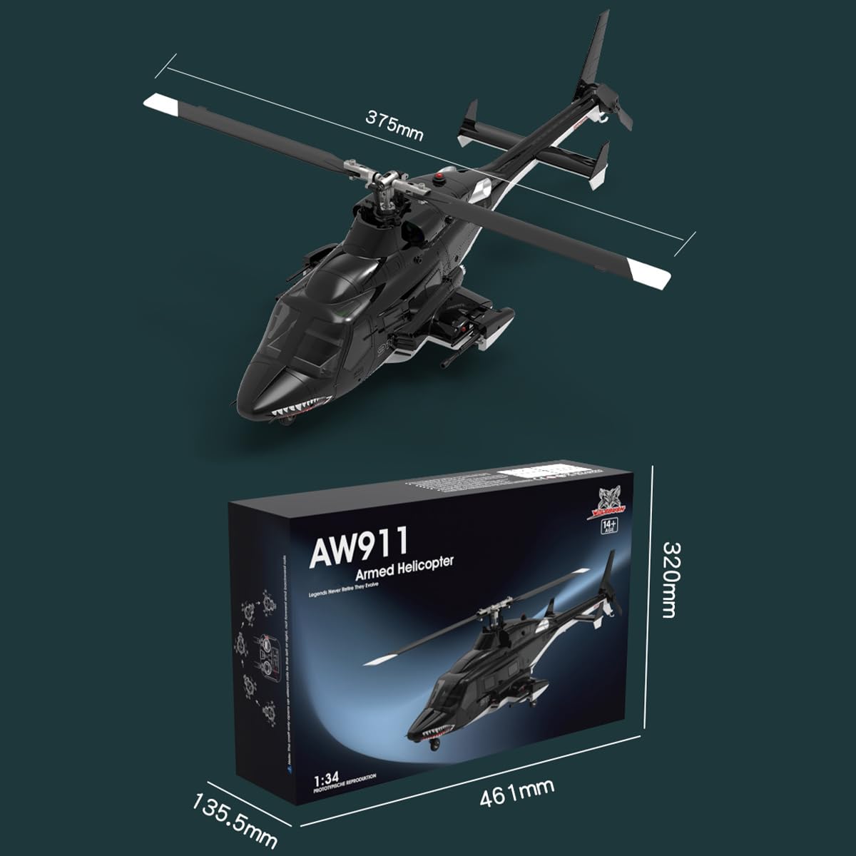 AW911 RC helikopter w skali 1/34, 2,4 G, 9-kanałowy helikopter RC z pozycjonowaniem GPS, światło LED, tryb kaskaderski 6G/3D, prezent dla dorosłych (wersja RTF / tryb 1/tryb 2 przełączany)