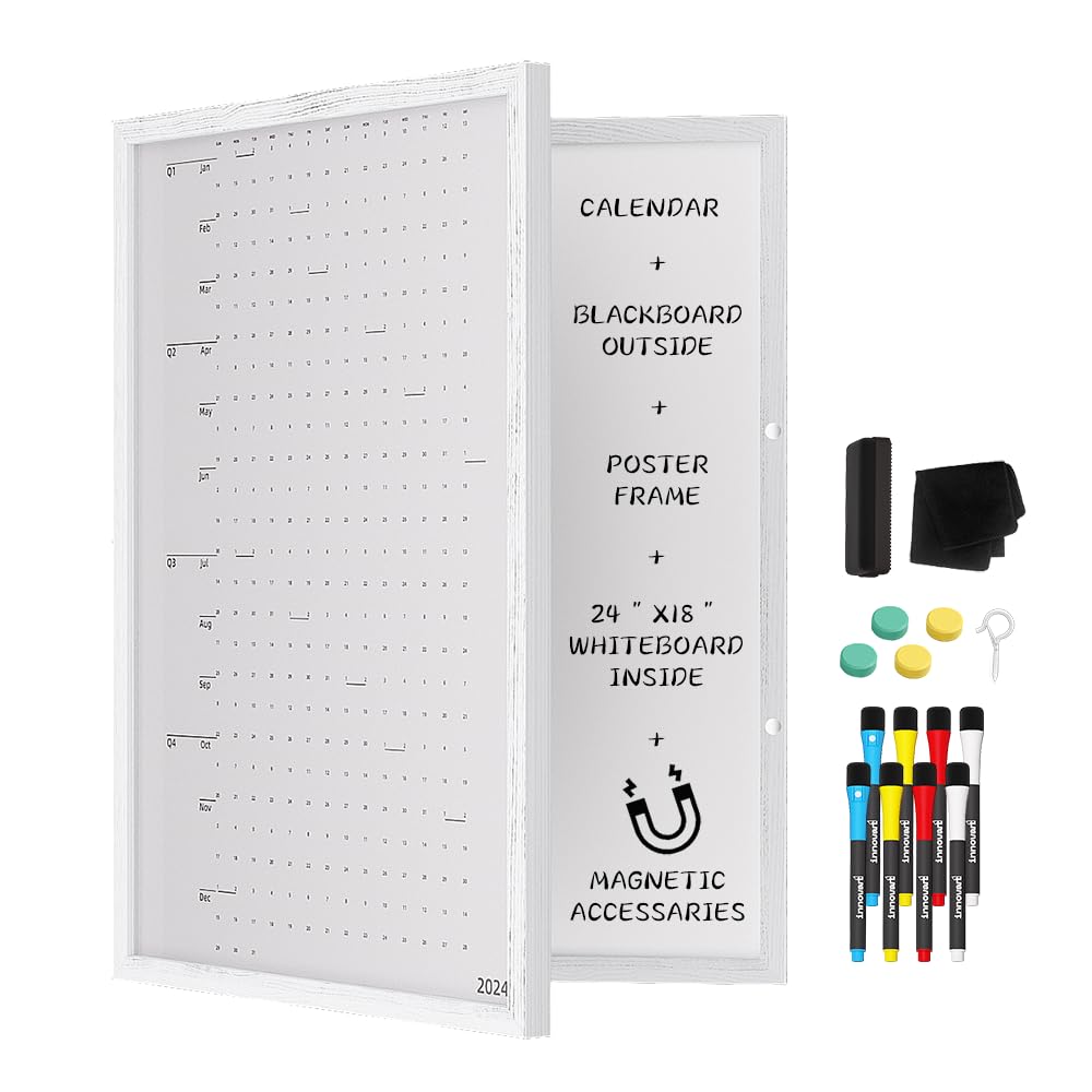 INNOVART Hidden Magnetic Dry Erase Whiteboard 24”x18”, Secret Dry Erase Board, Secret Marker Board Poster Frame w/Chalk Board Surface, Foldable Whiteboard Includes Poster, Acrylic Protect Film, Maker